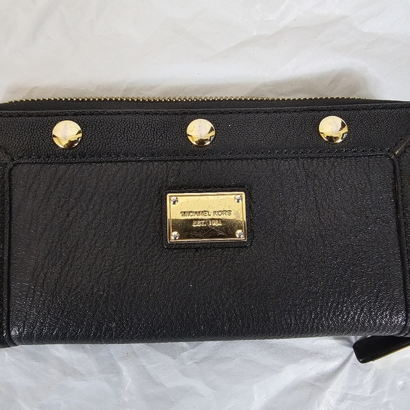 Michael Kors Black and Gold Studded Zippy Wallet - Picture 3 of 9